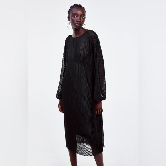 ZARA Black Pleated Midi Dress. - S - Picture 4 of 7